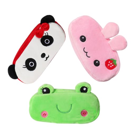 EXCEART 3Stücke Stiftetui Teiliges Cartoon Tier Mäppchen Für Schule Und Haltbare Und Praktische Federtasche Panda Und Erdbeer Hase Design von EXCEART