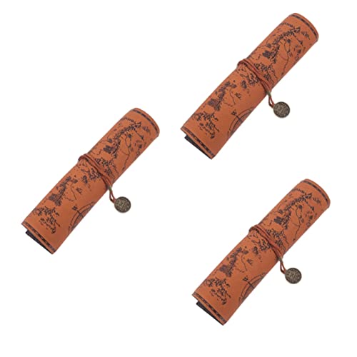 EXCEART 3stücke Vintage Map Roll-up Stiftetui Großer Kapazitäts Bleistiftbeutel Retro Federtasche Für Schule Büro Als Aufbewahrung Für Stifte Und Kosmetik von EXCEART