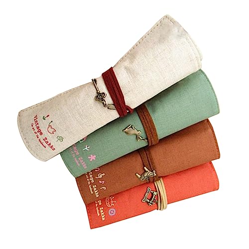 EXCEART Elegantes Federmäppchen-Set Im Vintage-Stil Aus Segeltuch Zum Aufrollen Federmäppchen Für Jungen Und Mädchen Waschbare Schreibwarentasche von EXCEART