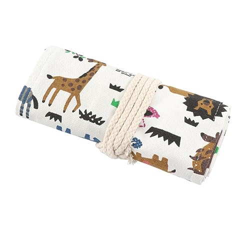 EXCEART Bleistifttasche Mit Zoo-Muster Große Kapazität Bleistifttasche Aus Canvas Rollender Bleistifthalter Bleistiftaufbewahrung Organizer Tragbares Etui von EXCEART