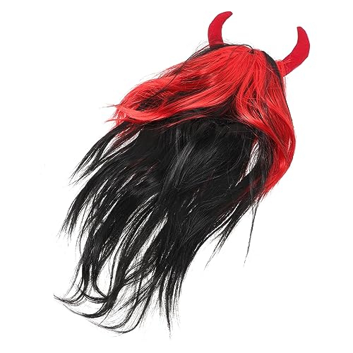 EXCEART Halloween Ghost Festival Maskerade Cosplay Perücke Performance Requisiten Horn Perücke Halloween-perücke Trockenblumen Zum Basteln Rote Perücken Plastik Lange Gerade Lieferungen von EXCEART