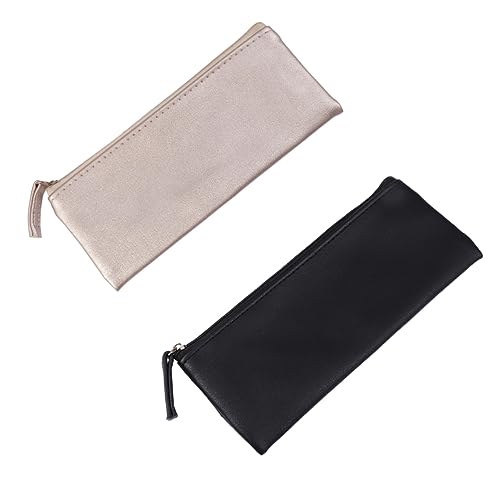 EXCEART Minimalistisches Design Pu-Leder Stifthalter Studenten Federmäppchen Make-up Tasche Schwarz Goldene Farbe von EXCEART