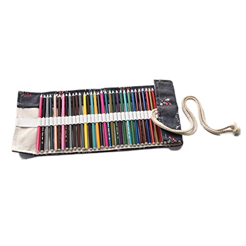 EXCEART Elegantes Federmäppchen Mit Pflaumenblüten-Design Robuster Bleistift-Organizer Aus Canvas Mit 48 Fächern Rollbarer Bleistifthalter Für Jungen Und Mädchen von EXCEART