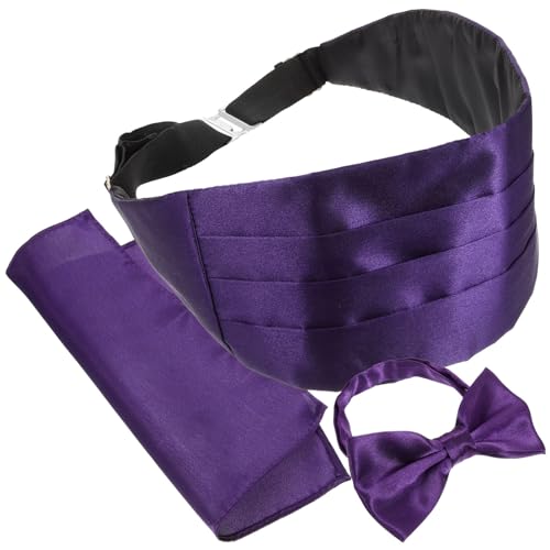 EXCEART Satin-Kummerbund-Fliege Einstecktuch Lila Smoking-Set Vorgebundene Fliegen Für Männer Hochzeit Geschäftsgeschenk von EXCEART