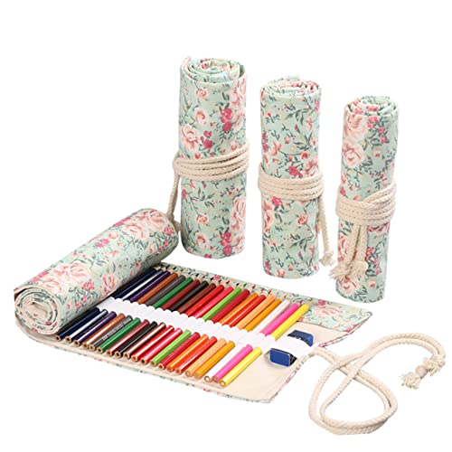 EXCEART Stiftehalter Aus Segeltuch Handgefertigte Federtasche Mit Blumenmuster Großer Kapazität Tragbare Wickelstifthalter Organizer Für Bleistifte Kugelschreiber Und Marker von EXCEART