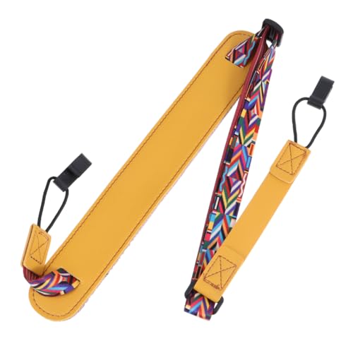 EXCEART Verstellbarer Ukulelengurt Aus Pu-Leder Mit Doppel-J-Haken, Ohne Bohren, Gelbes Ethnisches Design FüR Erwachsene Und Kinder von EXCEART