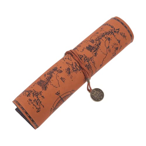 EXCEART Vintage Karten-Design Roll-up Federmäppchen Aus Leder Großer Glatter Stift-Organizer Für Schule Büro Und Reisen Schreibwaren-Accessoire Für Künstler Und Studenten von EXCEART