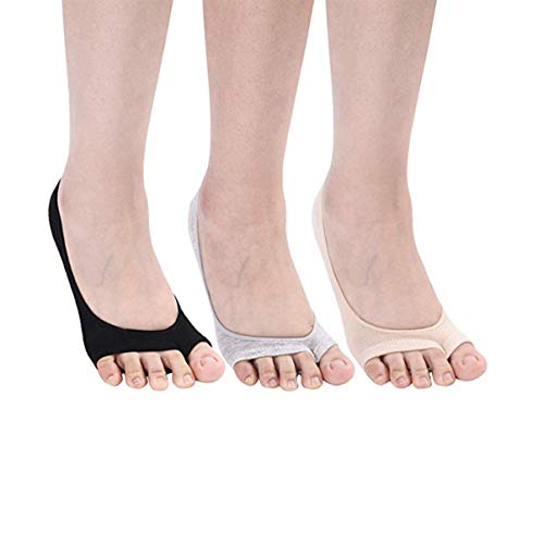 EXCEART 6 Paar Peep Toe Socken Offene Zehensocken Unsichtbares Futter Atmungsaktives Futter No Show mit Rutschfestem Gel-Fersengriff (Hautfarbe + Grau + Schwarz) von EXCEART