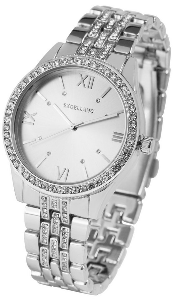 EXCELLANC Quarzuhr 1800251 mit Metallarmband, Similibesatz, Mineralglas von EXCELLANC