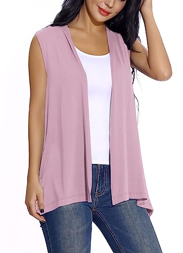 Ärmellose Damen-Strickjacke, vorne offen, leicht, cooler Mantel, Lavendel, Large von EXCHIC