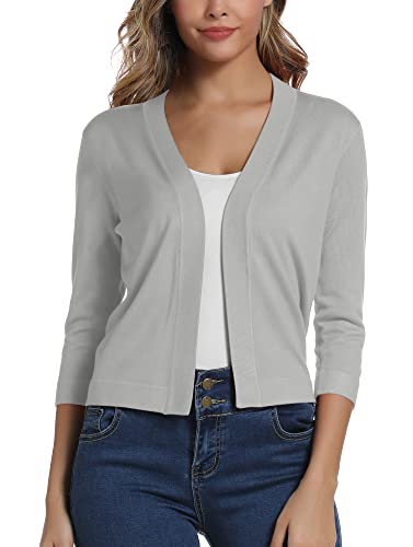Damen 3/4 Ärmel Open Front Bolero Strickjacke Shrug Solid Cardigan Top (XXL, Hell Grau) von EXCHIC