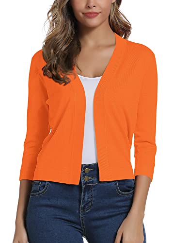 Damen 3/4 Ärmel Open Front Bolero Strickjacke Shrug Solid Cardigan Top (XXL, Orange) von EXCHIC