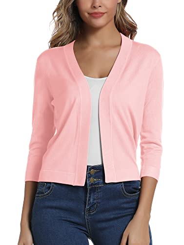 Damen 3/4 Ärmel Open Front Bolero Strickjacke Shrug Solid Cardigan Top (XXL, Rosa) von EXCHIC