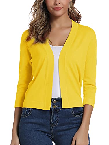 Damen 3/4 Ärmel Open Front Bolero Strickjacke Shrug Solid Cardigan Top (XXL, Zitronengelb) von EXCHIC