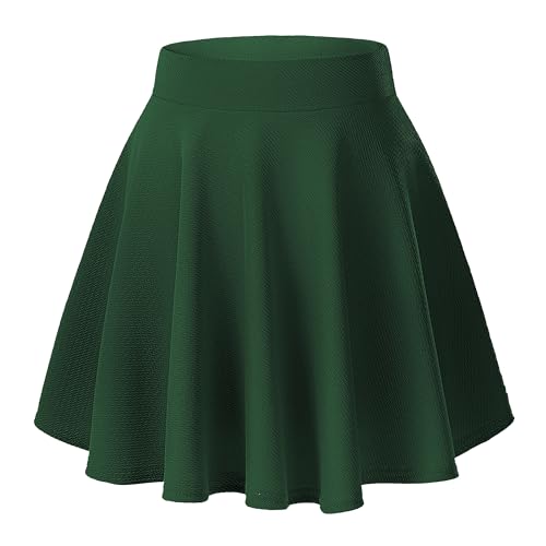 Damen Casual A Linie Hoch Taille Mini Rock Elegante Pull On Elastische Skater Kurz Röcke(M, Dunkelgrün) von EXCHIC