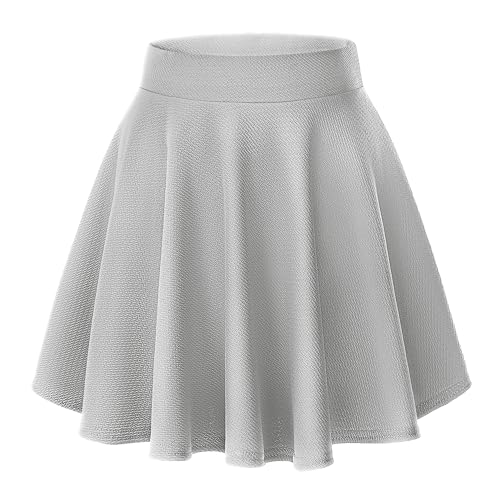 Damen Casual A Linie Hoch Taille Mini Rock Elegante Pull On Elastische Skater Kurz Röcke(S, Grau) von EXCHIC