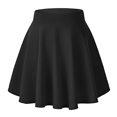 Damen Casual A Linie Hoch Taille Mini Rock Elegante Pull On Elastische Skater Kurz Röcke(XS, Schwarz) von EXCHIC