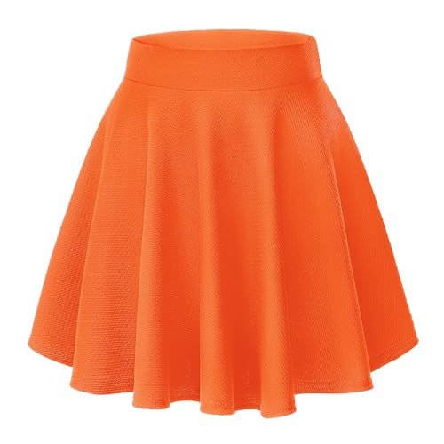 Damen Casual A Linie Hoch Taille Mini Rock Elegante Pull On Elastische Skater Kurz Röcke(XXL, Orange) von EXCHIC