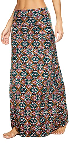 Damen Sommer Hohe Taille Boho Yoga Maxi Rock Elastisch Pull On Lang Röcke(XL, 11) von EXCHIC