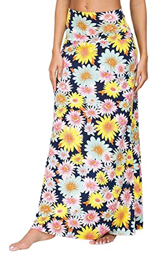 Damen Boho Lang Rock Weicher Dehnbarer Maxirock (2XL, 3) von EXCHIC