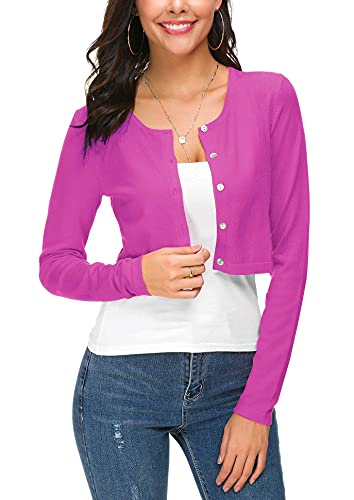 Damen Cropped Bolero Cardigan Button Down O-Neck Strick Shrug Sweater, Rose, Groß von EXCHIC