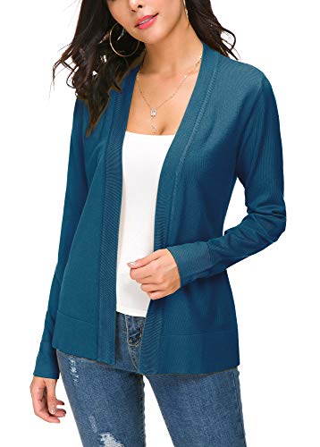 Damen Elegant Langarm Elastisch Strickjacke Cardigan Casual Leicht V-Ausschnitt Gestrickt Blazer (M, Indigo Blau) von EXCHIC