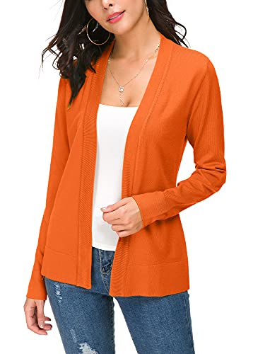 EXCHIC Damen Elegant Langarm Elastisch Strickjacke Cardigan Casual Leicht V-Ausschnitt Gestrickt Blazer (S, Orange) von EXCHIC