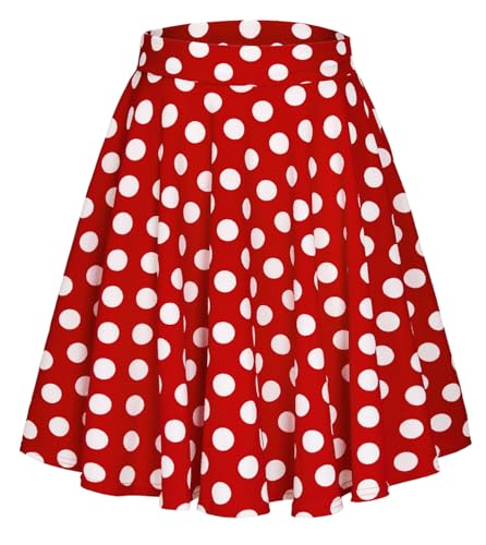 Damen Elegante Elastische Taille Ausgestellte A-Linie Midi Rock Basic Uniform Plissee Skater Röcke(L, 3) von EXCHIC