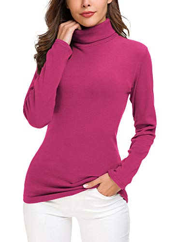 EXCHIC Damen Casual Tailliert Rollkragen Pullover Solide Langarm Elastisch Sweatshirts (XL, Rose) von EXCHIC