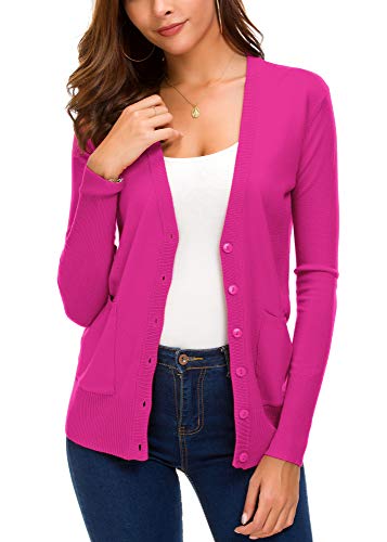 Damen Strickjacke Knopfleiste vorne Strickjacke mit Taschen - Pink - Klein von EXCHIC