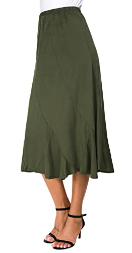 Damen Wildleder Stoff Elastische Taille Einfarbig A-Linie Midi Rock (XL, Armee Grün) von EXCHIC