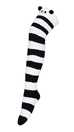 EXCHIC Damen 3D niedliche Cartoon Kniestrümpfe Plüsch Winter Casual verdicken gestreifte Socken (Schwarz) von EXCHIC