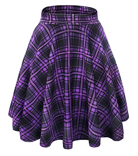 Damen Elegante Elastische Taille Ausgestellte A-Linie Midi Rock Basic Uniform Plissee Skater Röcke(S, 10) von EXCHIC