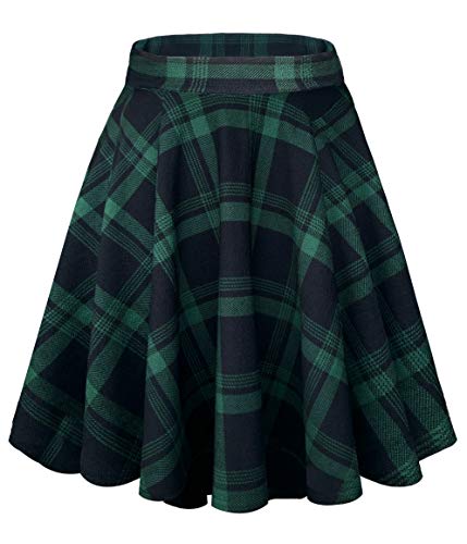 Damen Elegante Elastische Taille Ausgestellte A-Linie Midi Rock Basic Uniform Plissee Skater Röcke(M, 13) von EXCHIC