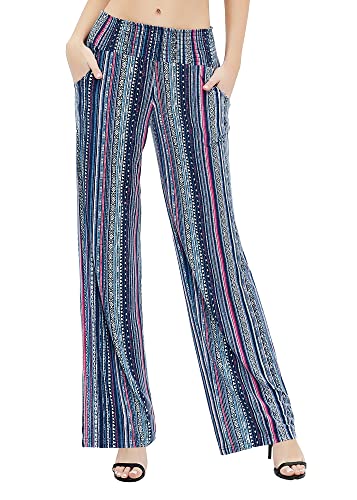 EXCHIC Damen Boho Gerade Beine Elastische Taille Palazzo Hose Freizeit Leichtes Yoga Loungehose mit Taschen(L, Series 2#19) von EXCHIC
