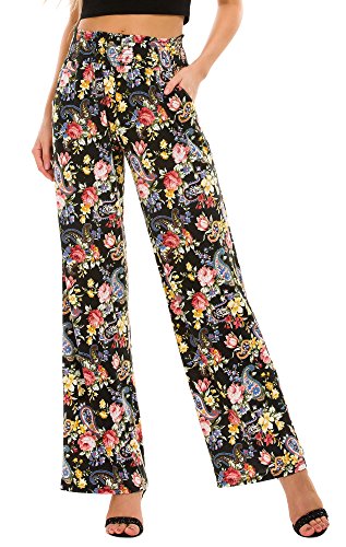 EXCHIC Damen Boho Gerade Beine Elastische Taille Palazzo Hose Freizeit Leichtes Yoga Loungehose mit Taschen(S, Series 2#5) von EXCHIC