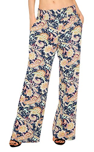 EXCHIC Damen Boho Gerade Beine Elastische Taille Palazzo Hose Freizeit Leichtes Yoga Loungehose mit Taschen(XL, Series 2#1) von EXCHIC