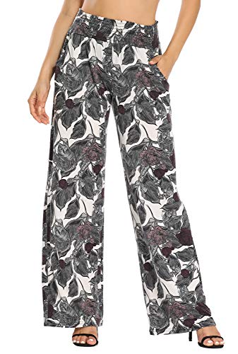 EXCHIC Damen Boho Gerade Beine Elastische Taille Palazzo Hose Freizeit Leichtes Yoga Loungehose mit Taschen(XXL, Series 2#10) von EXCHIC