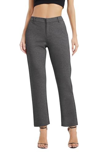 EXCHIC Damen Business Gerade Bein Elastischer Bund Anzug Hosen Casual Komfortabel Bootcut Freizeithose mit Taschen(L, Dunkelgrau) von EXCHIC