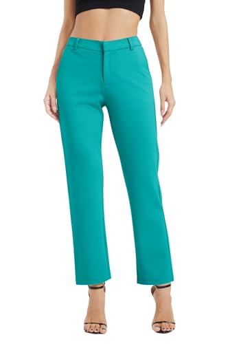EXCHIC Damen Business Gerade Bein Elastischer Bund Anzug Hosen Casual Komfortabel Bootcut Freizeithose mit Taschen(S, Türkisblau) von EXCHIC