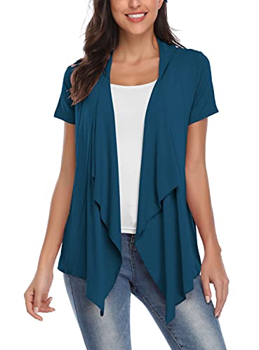 EXCHIC Damen Cardigan mit offener Vorderseite Unregelmäßiger Saum Kurzarm-Outfits (2XL, Dunkel Teal) von EXCHIC