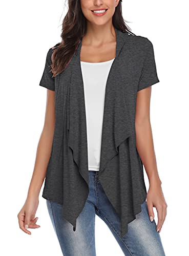 EXCHIC Damen Cardigan mit offener Vorderseite Unregelmäßiger Saum Kurzarm-Outfits (2XL, Grau) von EXCHIC