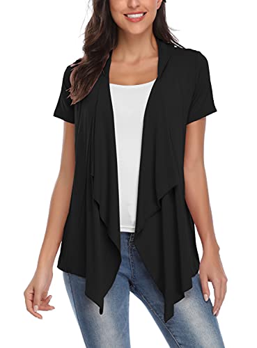 EXCHIC Damen Cardigan mit offener Vorderseite Unregelmäßiger Saum Kurzarm-Outfits (2XL, Schwarz) von EXCHIC