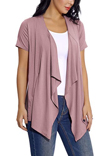 EXCHIC Damen Cardigan mit offener Vorderseite Unregelmäßiger Saum Kurzarm-Outfits (M, Lavendel) von EXCHIC