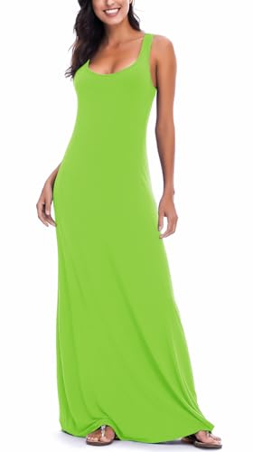 EXCHIC Damen Sommer Leichte Ärmellos Strand Maxi Kleid Elegant Elastisch Tunika Lang Kleider (L, Hellgrün) von EXCHIC