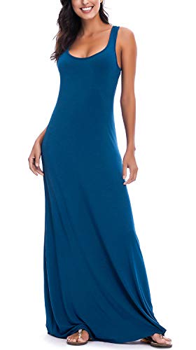 EXCHIC Damen Sommer Leichte Ärmellos Strand Maxi Kleid Elegant Elastisch Tunika Lang Kleider (M, Tintenblau) von EXCHIC