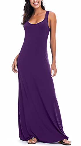 EXCHIC Damen Sommer Leichte Ärmellos Strand Maxi Kleid Elegant Elastisch Tunika Lang Kleider (M, Violett) von EXCHIC