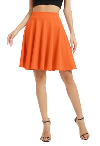 EXCHIC Damen Casual Stretch Ausgestellt Mini Skater Rock Basic A-Linie Plissee Midi Rock, Orange/Abendrot im Zickzackmuster (Sunset Chevron), Mittel von EXCHIC
