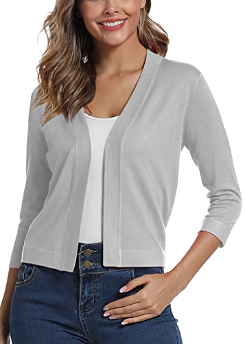 EXCHIC Damen 3/4-Ärmel, leicht, bauchfrei, vorne offen, Bolero, kurze Shrugs für Kleider, Hellgrau, X-Large von EXCHIC