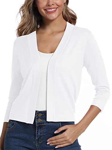 EXCHIC Damen 3/4-Ärmel, leicht, bauchfrei, vorne offen, Bolero, kurze Shrugs für Kleider, Weiss/opulenter Garten, X-Large von EXCHIC